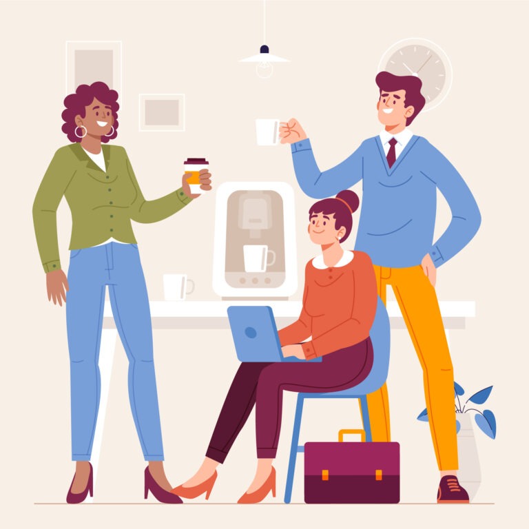 Groupe de personne travaillant ensemble autour d'une tasse de café